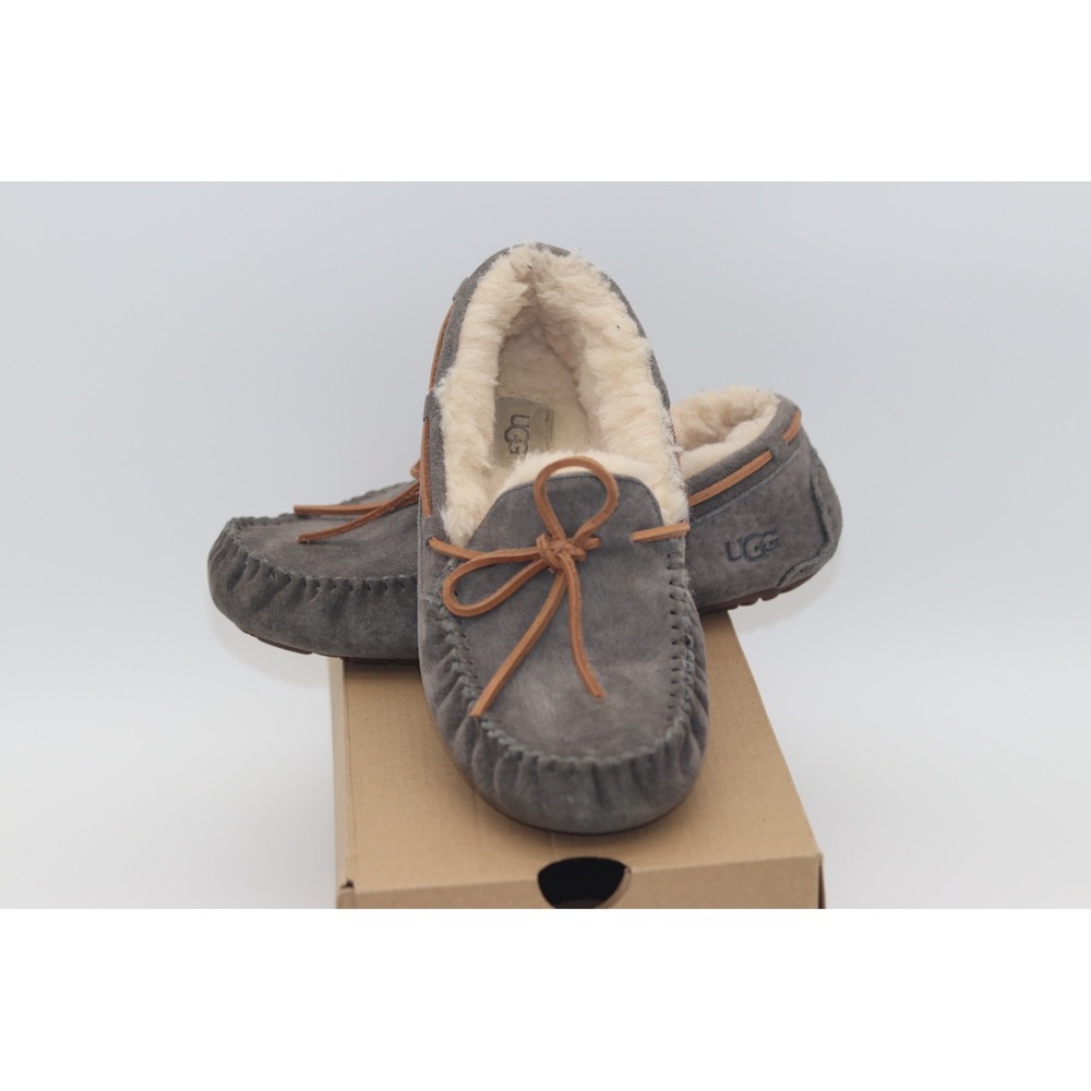 UGG Dakota Pewter Suede Moccasin Slippers Grey Wool Lined 5612 Womens 8 - Picture 7 of 10